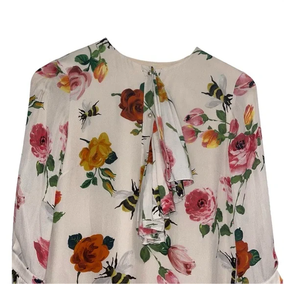 Gucci Floral Bee Silk Mini Dress IT38 US2 Pleated Front Long Sleeve Spring EUC - Picture 6 of 14